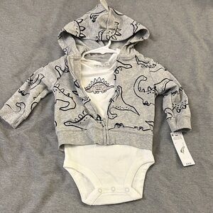 Carter's Gray Dinosaur Print Bodysuit with Hoodie